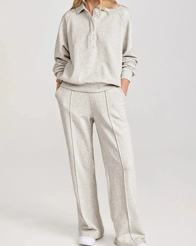 Collared Sweatshirt and High Waist Pants Active Set - Trendsi