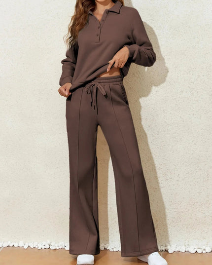 Collared Sweatshirt and High Waist Pants Active Set - Trendsi