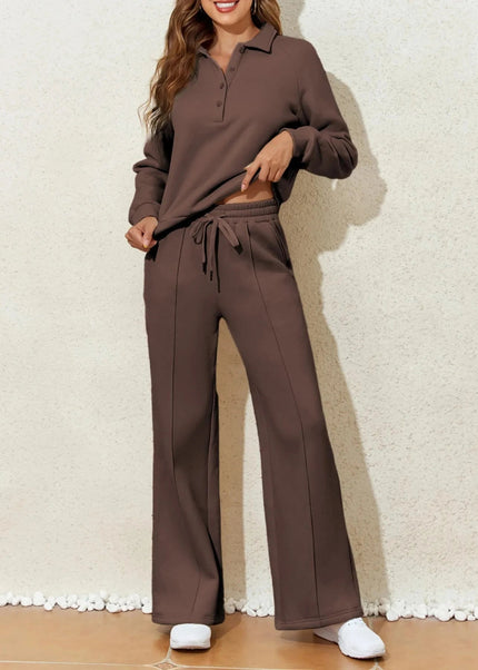 Collared Sweatshirt and High Waist Pants Active Set - Trendsi