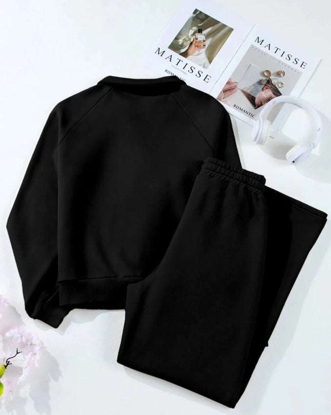 Collared Sweatshirt and High Waist Pants Active Set - Trendsi