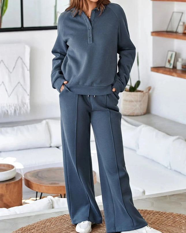 Collared Sweatshirt and High Waist Pants Active Set - Trendsi