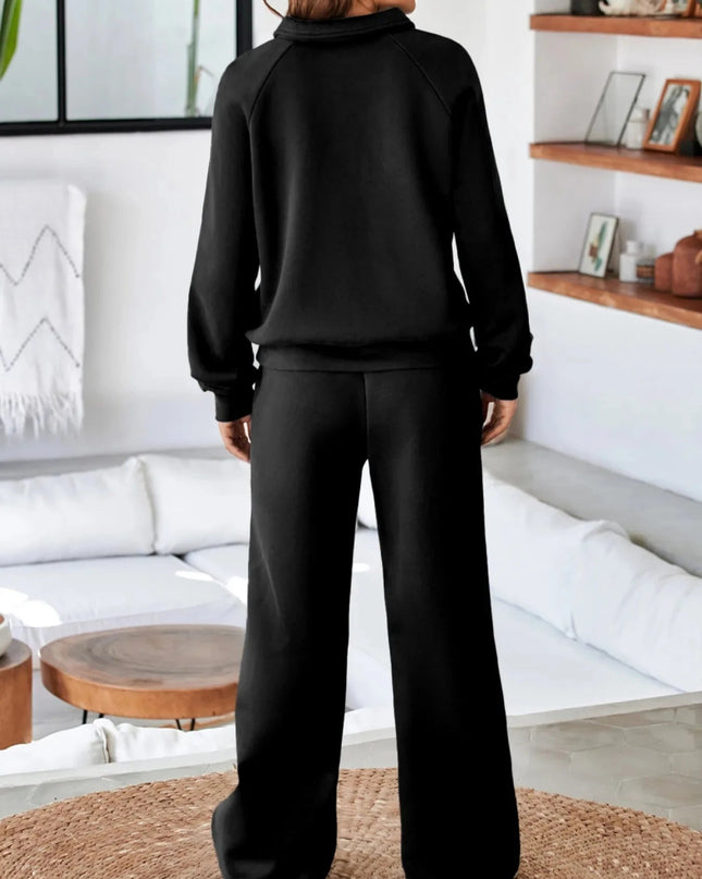 Collared Sweatshirt and High Waist Pants Active Set - Trendsi