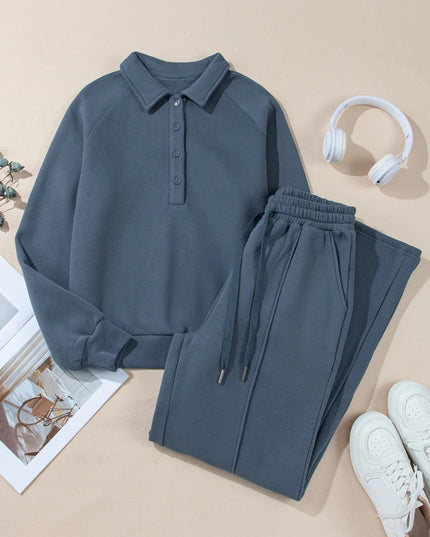 Collared Sweatshirt and High Waist Pants Active Set - Trendsi