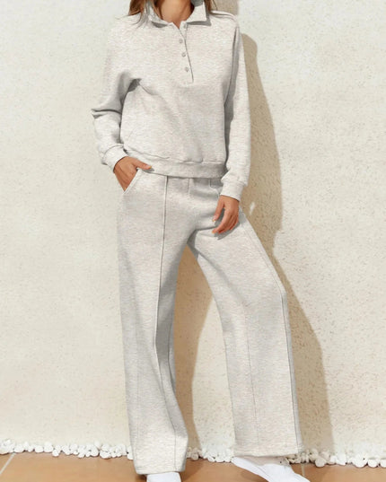 Collared Sweatshirt and High Waist Pants Active Set - Trendsi