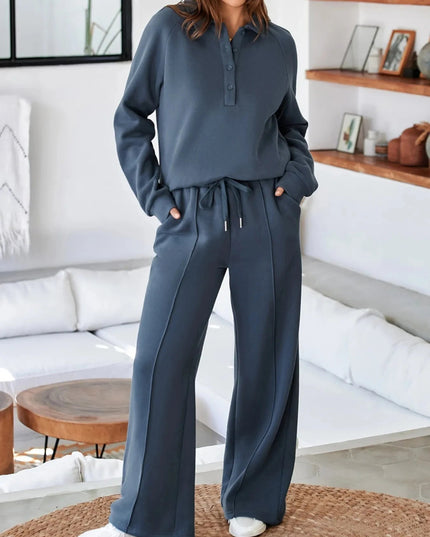 Collared Sweatshirt and High Waist Pants Active Set - Trendsi
