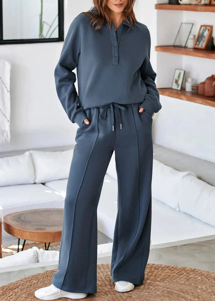 Collared Sweatshirt and High Waist Pants Active Set - Trendsi