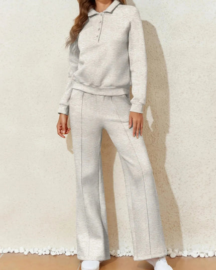 Collared Sweatshirt and High Waist Pants Active Set - Trendsi