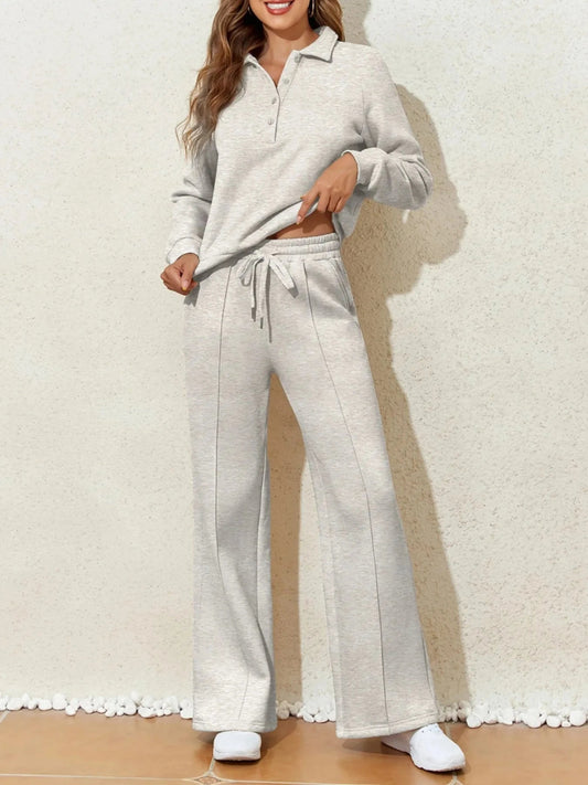 Collared Sweatshirt and High Waist Pants Active Set - Trendsi