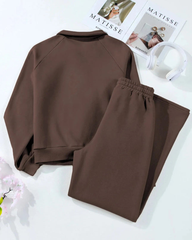 Collared Sweatshirt and High Waist Pants Active Set - Trendsi