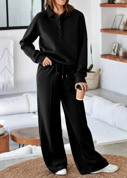 Collared Sweatshirt and High Waist Pants Active Set - Trendsi