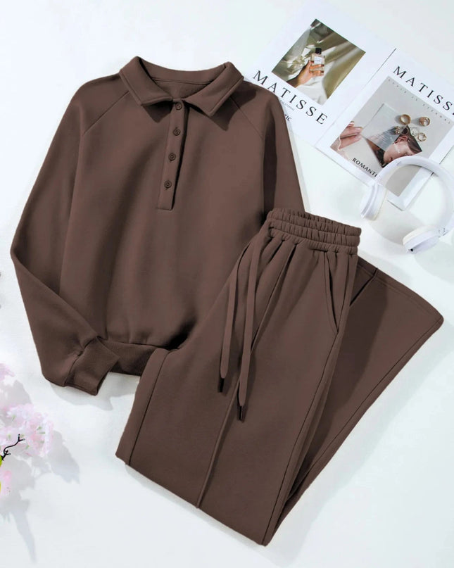 Collared Sweatshirt and High Waist Pants Active Set - Trendsi