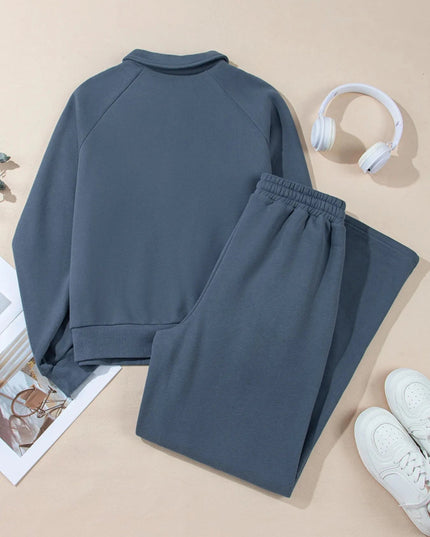 Collared Sweatshirt and High Waist Pants Active Set - Trendsi