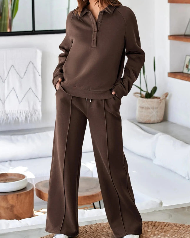 Collared Sweatshirt and High Waist Pants Active Set - Trendsi