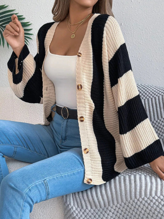 Color Block Button - Up Cardigan - Trendsi