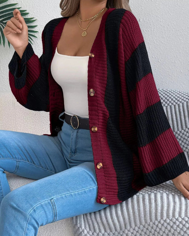 Color Block Button - Up Cardigan - Trendsi
