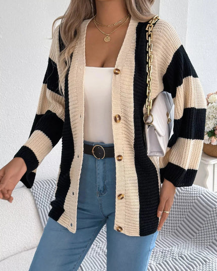 Color Block Button - Up Cardigan - Trendsi