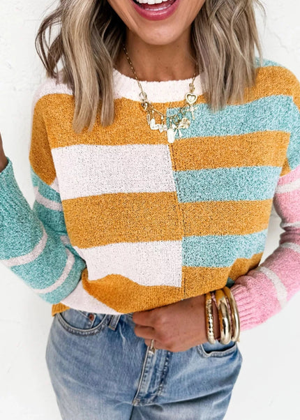 Color Block Striped Sweater - Trendsi