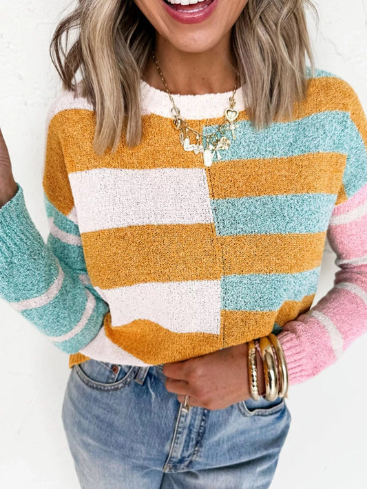 Color Block Striped Sweater - Trendsi