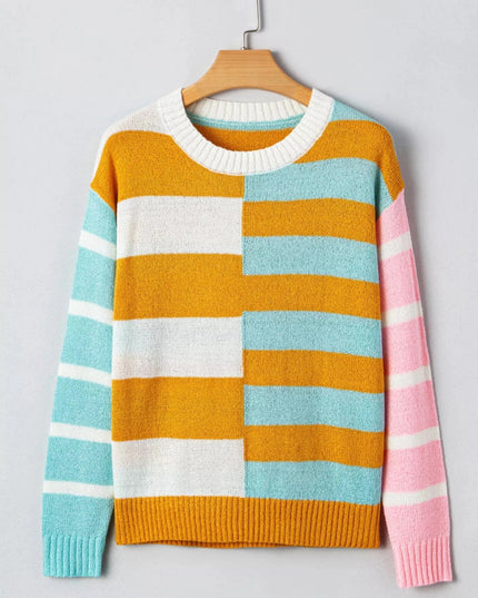 Color Block Striped Sweater - Trendsi