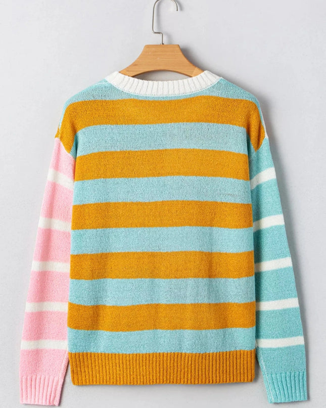 Color Block Striped Sweater - Trendsi