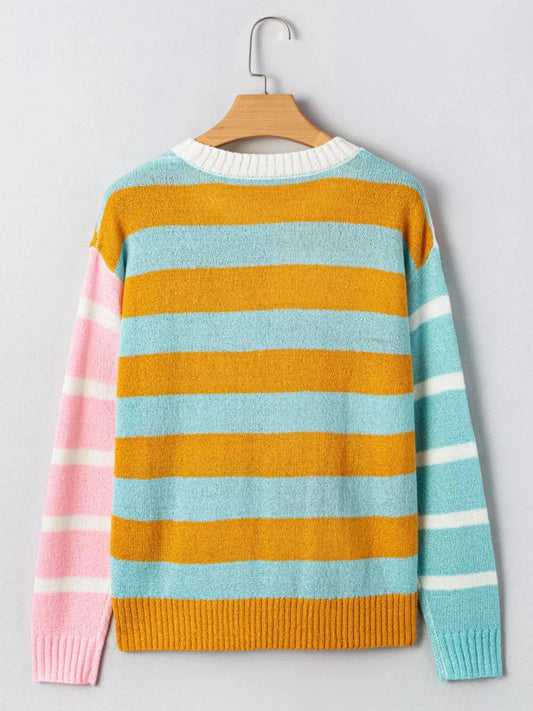 Color Block Striped Sweater - Trendsi