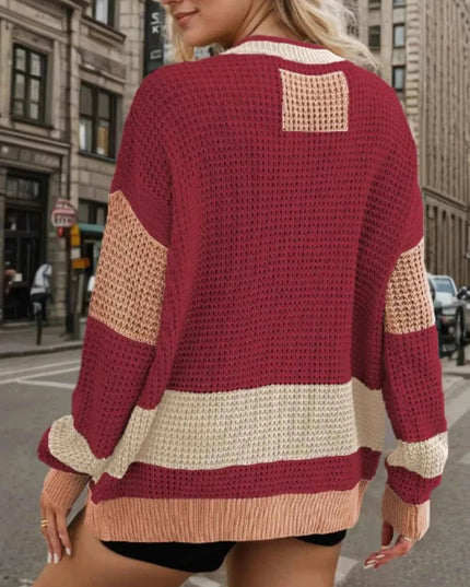 Contrast Button Up Long Sleeve Cardigan - Trendsi