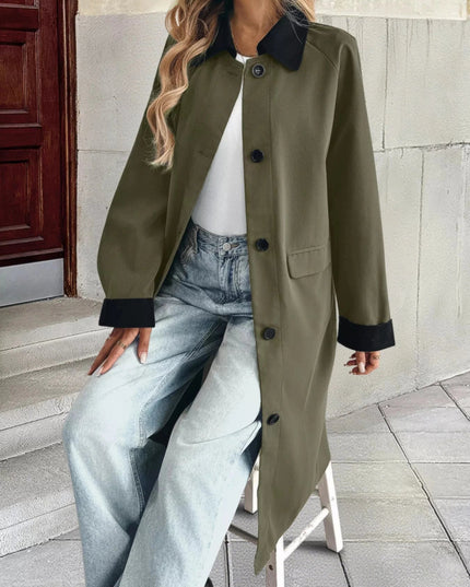 Contrast Collar Button Up Coat - Trendsi