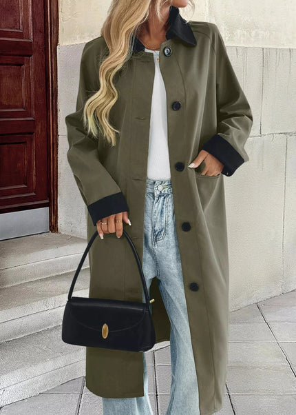 Contrast Collar Button Up Coat - Trendsi