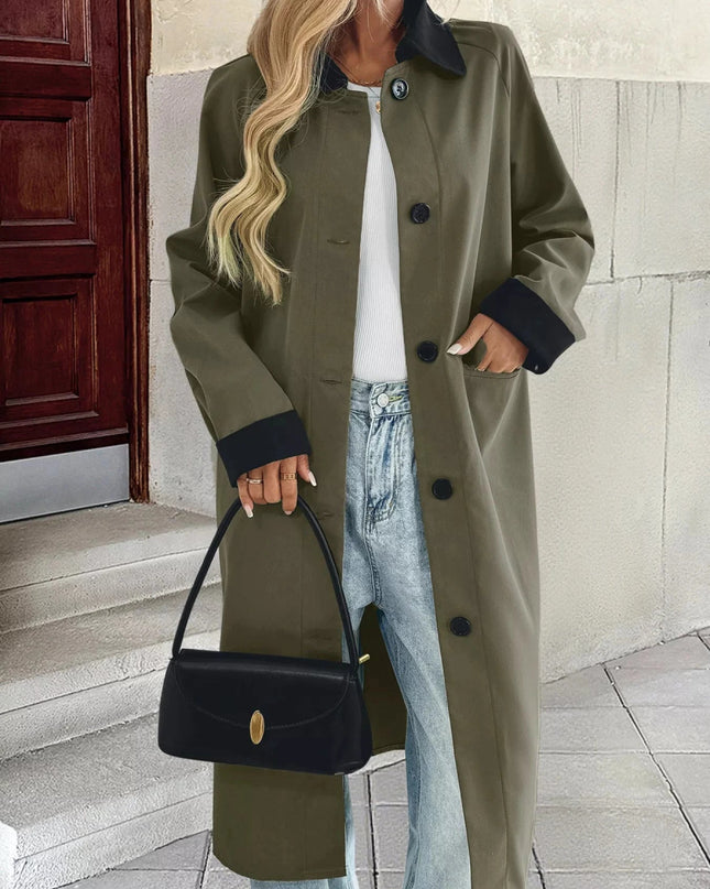 Contrast Collar Button Up Coat - Trendsi