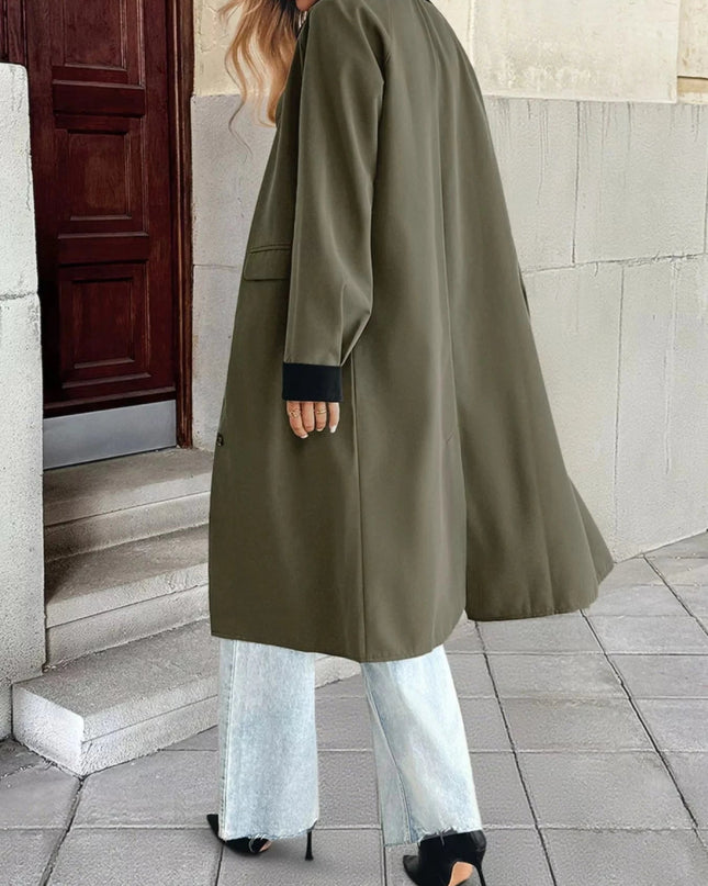 Contrast Collar Button Up Coat - Trendsi