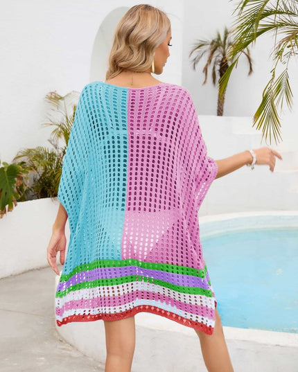 Contrast Scoop Neck Openwork Half Sleeve Cover Up - Trendsi