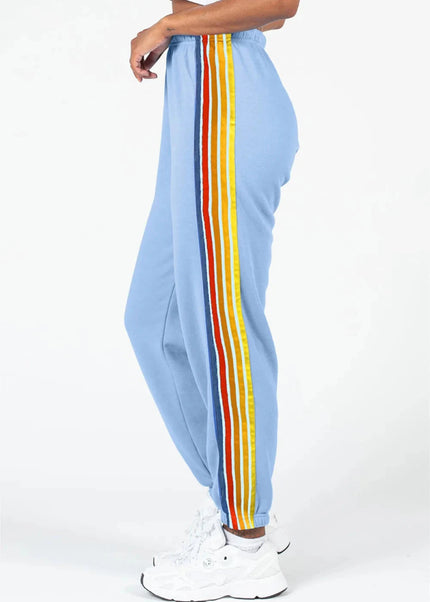 Contrast Striped Elastic Waist Active Pants - Trendsi