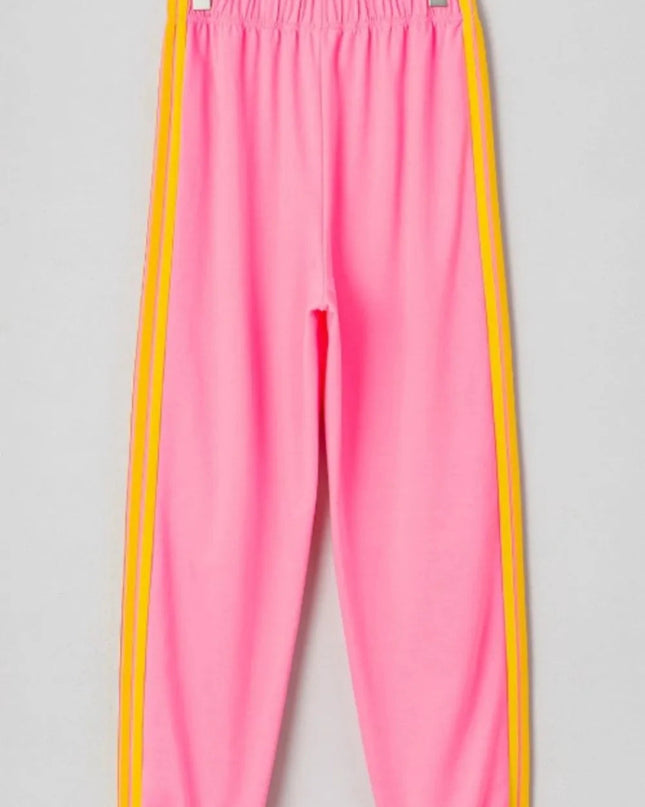 Contrast Striped Elastic Waist Active Pants - Trendsi