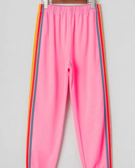 Contrast Striped Elastic Waist Active Pants - Trendsi