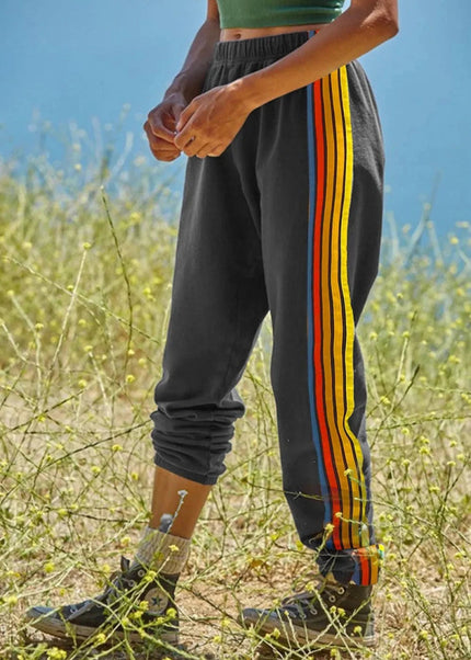 Contrast Striped Elastic Waist Active Pants - Trendsi