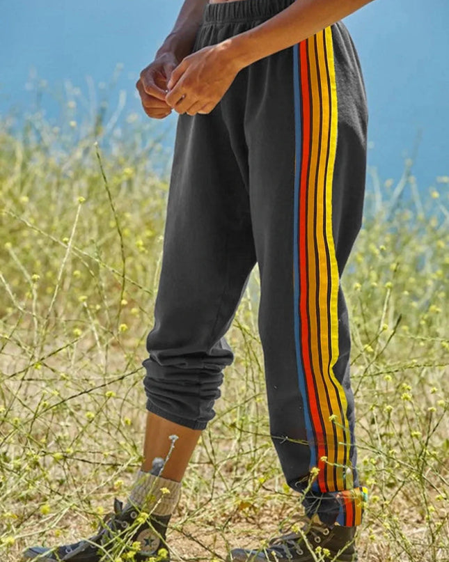 Contrast Striped Elastic Waist Active Pants - Trendsi