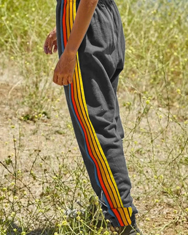 Contrast Striped Elastic Waist Active Pants - Trendsi