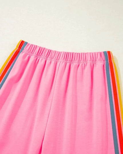 Contrast Striped Elastic Waist Active Pants - Trendsi