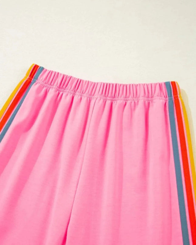 Contrast Striped Elastic Waist Active Pants - Trendsi