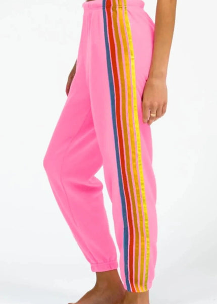 Contrast Striped Elastic Waist Active Pants - Trendsi