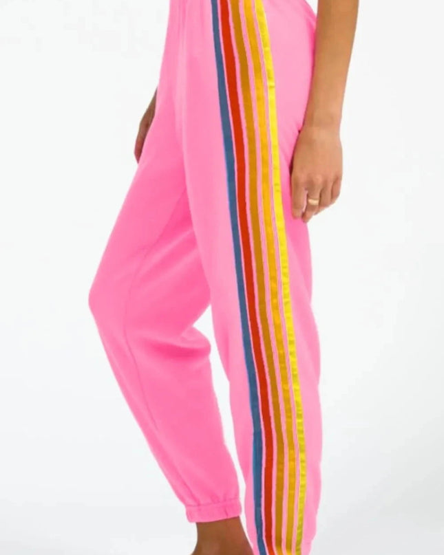 Contrast Striped Elastic Waist Active Pants - Trendsi