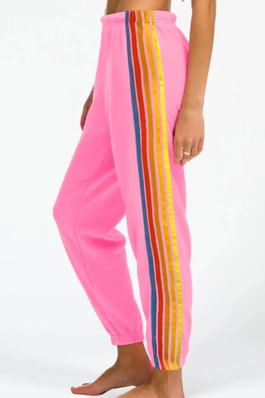 Contrast Striped Elastic Waist Active Pants - Trendsi