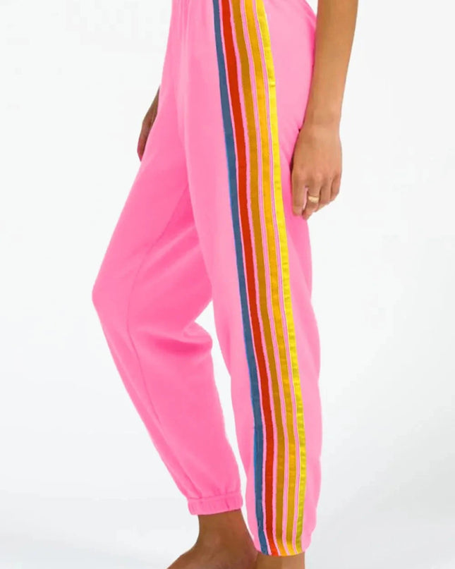 Contrast Striped Elastic Waist Active Pants - Trendsi