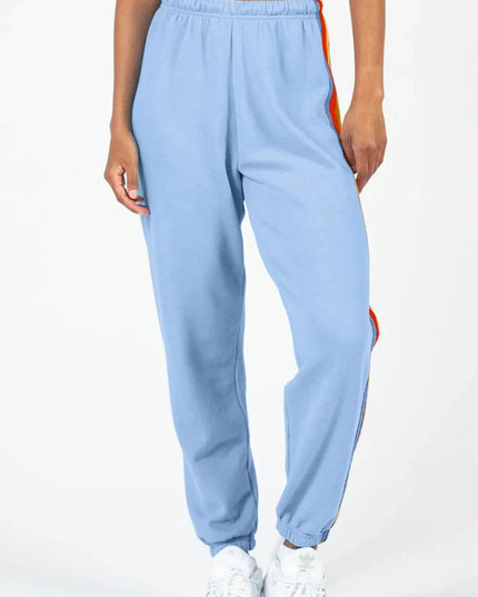 Contrast Striped Elastic Waist Active Pants - Trendsi