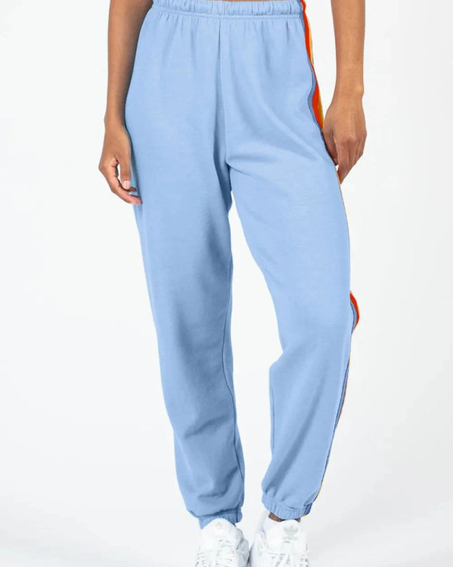 Contrast Striped Elastic Waist Active Pants - Trendsi