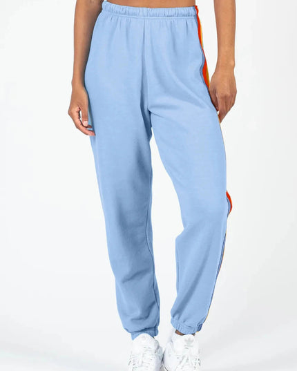 Contrast Striped Elastic Waist Active Pants - Trendsi