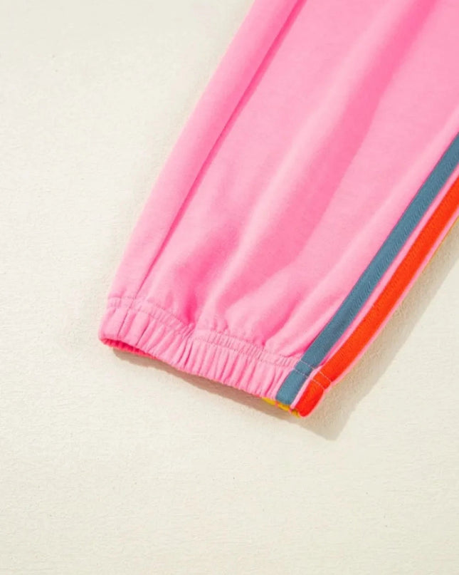 Contrast Striped Elastic Waist Active Pants - Trendsi