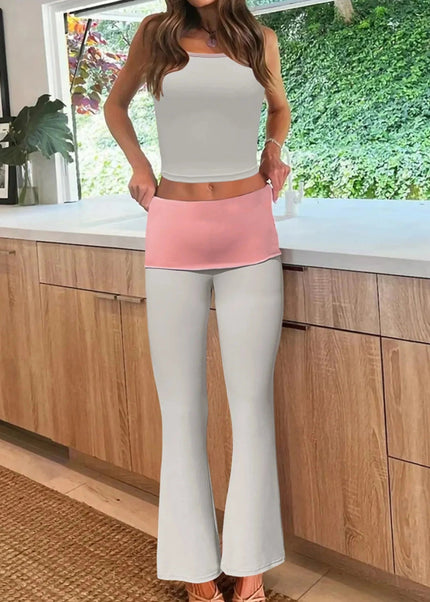 Contrast Trim Tank and Pants Active Set - Trendsi