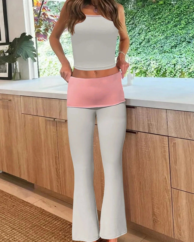 Contrast Trim Tank and Pants Active Set - Trendsi