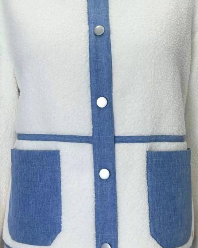 Contrast Trim Teddy Jacket - Trendsi